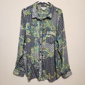 Sheer Paisley Graphic Button Down